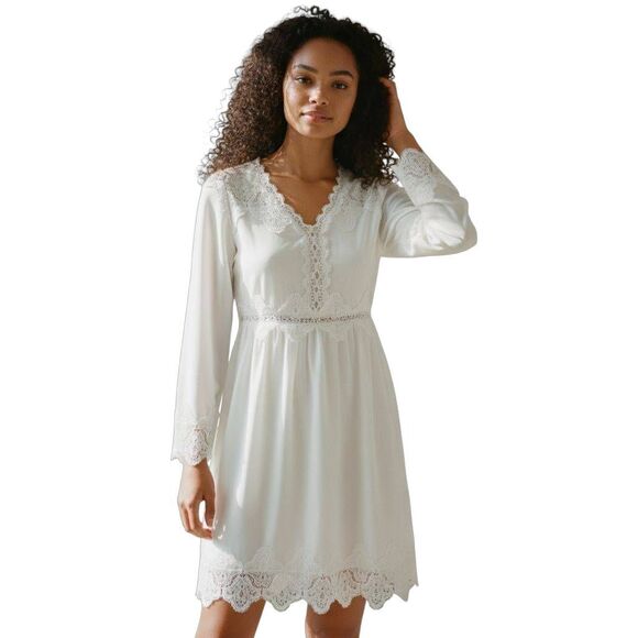 WHITE BOHO-INSPIRED DRESS W/LACE TRIM SZ.S NWOT. - Picture 1 of 9